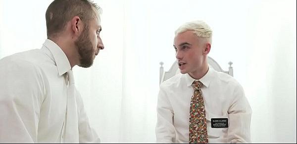 MormonBoyz - Horny twink missionary jerked off by priest daddy